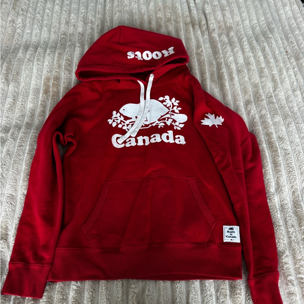 LIKE NEW - Roots Red Hoodie with White Label